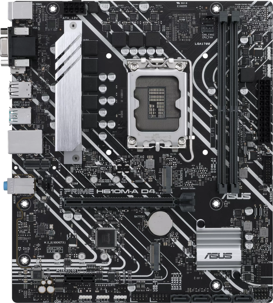 ����������� ����� ASUS PRIME H610M-A D4-CSM Socket 1700, Intel H610, 2xDDR4, PCI-E 4.0, 2xUSB 3.2 Gen2, VGA, HDMI, DisplayPort, mATX