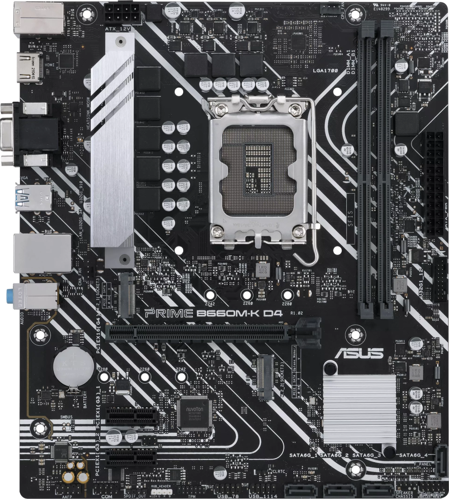 ����������� ����� ASUS PRIME B660M-K D4 Socket 1700, Intel B660, 2xDDR4, PCI-E 4.0, 4xUSB 3.2 Gen1, VGA, HDMI, mATX