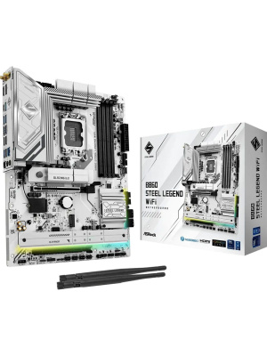 ����������� ����� ASROCK B860 STEEL LEGEND WIFI, LGA1851, B860, 4*DDR5, 4*SATA, 4*M.2, 4*USB 3.2, 3*USB 2.0, Type-C, 2*PCIx16, 1*M.2 (Key E), HDMI+DP, ATX