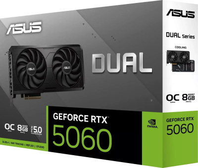 ���������� ASUS NVIDIA GeForce RTX 5060 DUAL EVO OC 8GB (DUAL-RTX5060-O8G-EVO), GDDR7, Ret (90YV0NS0-M0NB00)