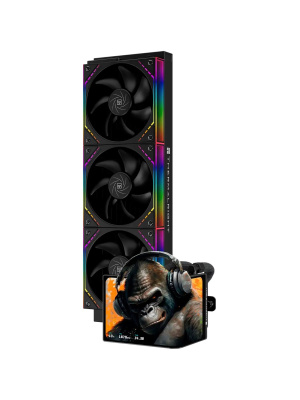 ������� ����������� ���������� Thermalright Levita Vision 360 (360mm, LED, Black, ARGB/ Fans: 3x120mm, 68.9CFM, 28.2dBA, 2000RPM/ Pump height 98mm, 3000RPM, Rad thickness 27mm/ S: 1700, 1200, 1851, 115X, 2011, 2066, AM5, AM4)