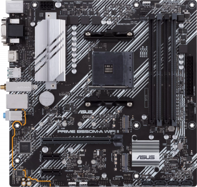 ����������� ����� ASUS PRIME B550M-A WIFI II Socket AM4, AMD B550, 4xDDR4, PCI-E 4.0, Wi-Fi, Bluetooth, 4xUSB 3.2 Gen1, 2xUSB 3.2 Gen2, VGA, DVI, HDMI, mATX