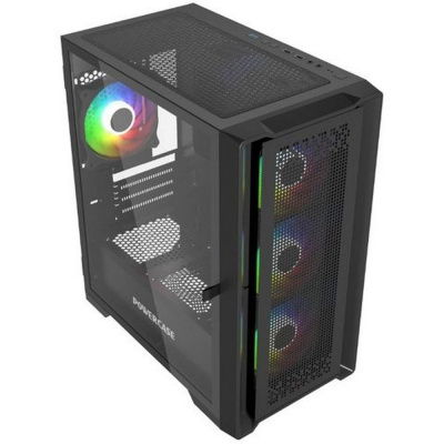 ������ Powercase ������ Powercase ByteFlow Micro Black, Tempered Glass, 4� 120mm ARGB fans, ARGB HUB, ������ CAMBFB-A