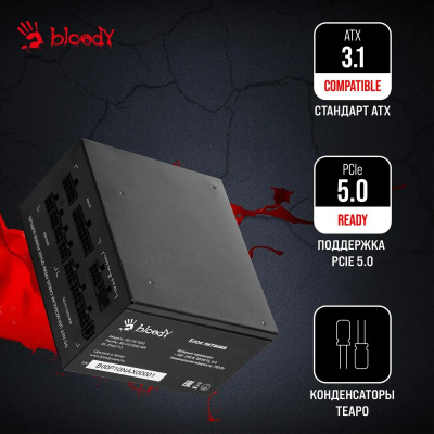 ���� ������� Bloody ATX 750W BD-PS750G 80+ gold (20+4pin) APFC 120mm fan color LED 6xSATA Cab Manag RTL BD-PS750G-MR