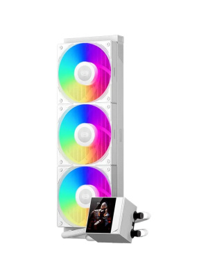 ������� ���������� PCCooler DC360 Pro ARGB Display WH (310W, 360mm, LED, White, ARGB/ Fans: 3x120mm, 90.56CFM, 39.8dBA, 2500RPM/ Pump height 65mm, 15dBA, 2600RPM, Rad thickness 27mm/ S: 1851, 1700, 1200, 115X, AM5, AM4)