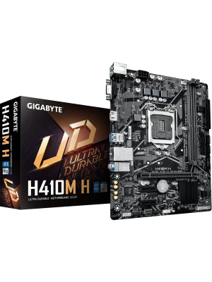 ����������� ����� Gigabyte H410M H 2.0 H410, LGA1200, 2xDDR4, 1*PCI-Ex16, 2*PCI-Ex1, 1*M.2, 1*TypeC, 3*USB3.2Gen1, 6*USB2.0, 4*SATA3.0, 1G, VGA, HDMI, MATX, RTL
