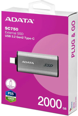 ������������� ���������� SSD ADATA 2TB SC750 SC750-2000G-CCBK USB 3.2 Gen 2 Type-C, 1050/1000