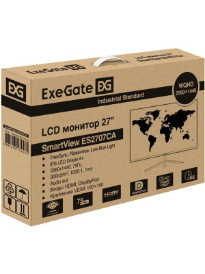 ������� ExeGate 27"�ES2707CA SuperView {IPS 2560x1440 75Hz 1ms 16:9 300cd 1000:1 178/178 HDMI DisplayPort USB VESA} [EX297307RUS]