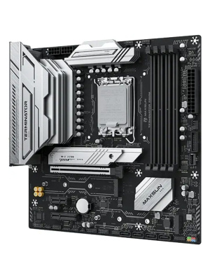 ����������� ����� MAXSUN MS-Terminator B860M WIFI, LGA1851, B860, 4*DDR5, 4*SATA3, 3*M.2, USB 3.2, USB 2.0, Type-C, 1*PCIEx16, 1*PCIex4, 1*PCIex1, HDMI+DP, mATX