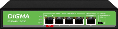 ���������� Digma DSP204G-1G-T80 (L2) 5x1����/� 4PoE 4PoE+ 1PoE++ 80W �������������