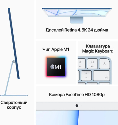 �������� Apple iMac A2438 24" 4.5K, Apple M1 8 core, 8�� DDR4, 512�� SSD, macOS ����� MGPL3C/A