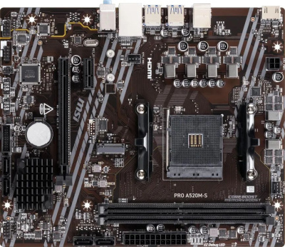 ����������� ����� MSI PRO A520M-S, Socket AM4, AMD A520, mATX, Ret