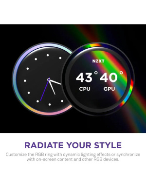 ������� ����������� ���������� NZXT Kraken Elite 280 RGB (250W, 280mm, LED temp., White/ Fans: 2x140mm, 98.61 CFM, 34.5dBA, 2000RPM/ Pump height 65mm, 2800RPM, Rad thickness 27mm/ S: 1851, 1700, 1200, 115X, AM5, AM4)