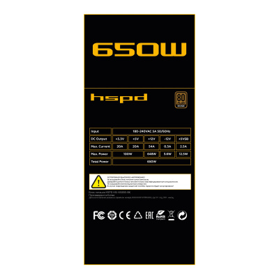 ���� ������� �� HSPD HSI-650BS-BK 650W 80+ Bronze, black