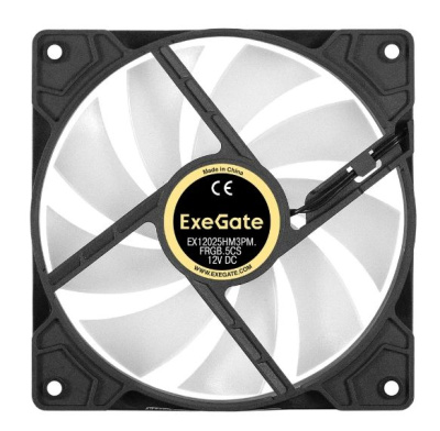 Exegate EX295965RUS ���������� 12� DC � ���������� ExeGate EX12025HM3PM.FRGB.5CS (120x120x25 ��, Hydraulic bearing (�����������������), 3pin+Molex, FRGB ���������, 24dBA)