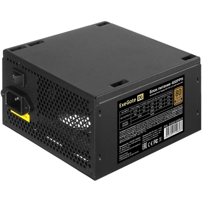 Exegate EX292159RUS ���� ������� 400W ExeGate 80 PLUS� Bronze 400PPH (ATX, APFC, ��� 88% (80 PLUS Bronze), 12cm fan, 20+4pin, 4+4pin, 2xPCI-E, 5xSATA, 3xIDE, RTL(color box), black)