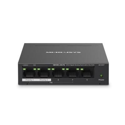 ���������� ���������� Mercusys MS105GP � 5 ����������� ������� (4 ����� PoE+)
