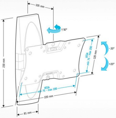 ��������� Holder LCDS-5062 ����� ��� �� �� 19-32" ��������� �� ����� 105�� ������ +15�/-25� ������� 50� �� 30��