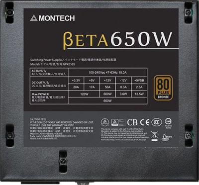 ���� ������� Montech BETA 650W / ATX 2.43, APFC, 80 PLUS Bronze, Japan main caps, 120mm fan, non-modular